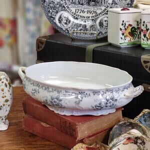 Antique Vegetable Dish by JH Weatherby Sons, Semi-porcelain Trentham Blue China